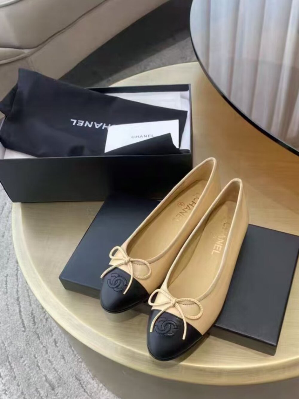 Chanel Classic Bi-Color Leather Ballerina Flats